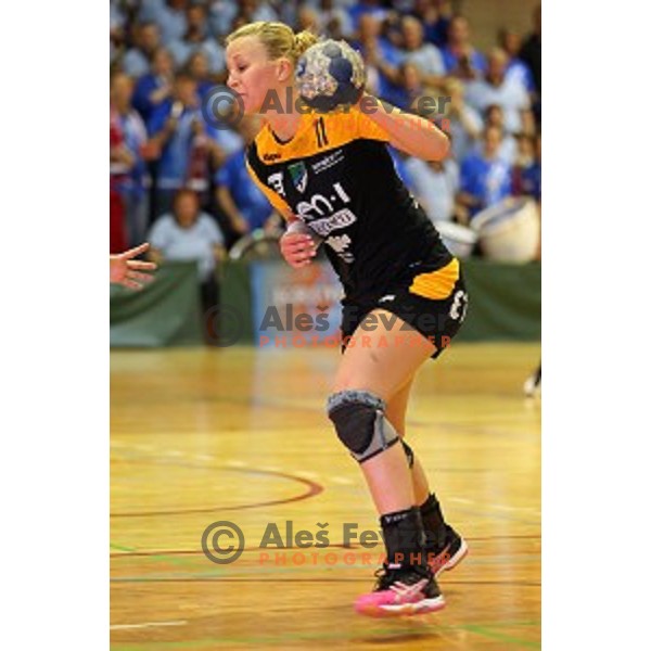 Spela Oklescen of Gen I Zagorje in action during handball match Krim Mercator -Gen I Zagorje in the Final of Slovenian National Handball Championship in Galjevica Hall, Ljubljana on May 17, 2014