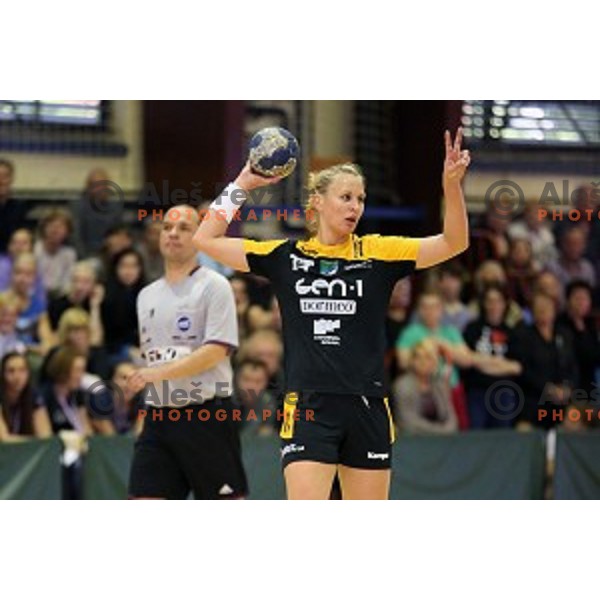 Spela Oklescen of Gen I Zagorje in action during handball match Krim Mercator -Gen I Zagorje in the Final of Slovenian National Handball Championship in Galjevica Hall, Ljubljana on May 17, 2014