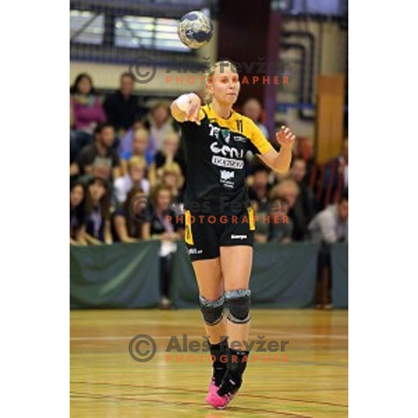 Spela Oklescen of Gen I Zagorje in action during handball match Krim Mercator -Gen I Zagorje in the Final of Slovenian National Handball Championship in Galjevica Hall, Ljubljana on May 17, 2014