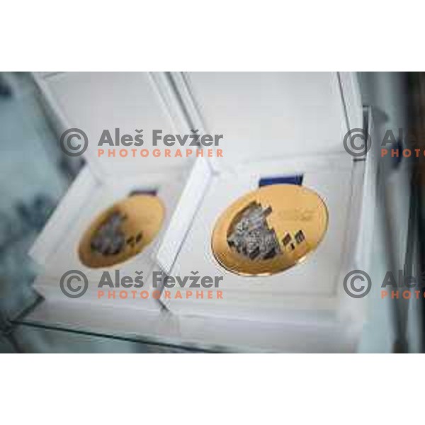 Gold medals from Sochi 2014 olympic games as seen at Tina Maze press conference at Avto Jarc on 23.5.2014 in Maribor