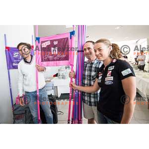 Andrea Massi and Tina Maze at Team to amaze press conference at Avto Jarc on 23.5.2014 in Maribor
