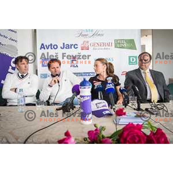 Damijan Terpin, Andrea Massi, Tina Maze, Joze Jarc (L-R) at Team to amaze press conference at Avto Jarc on 23.5.2014 in Maribor