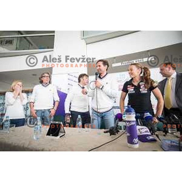 Valerio Ghirardi, Damijan Terpin, Andrea Massi, Tina Maze, Milan Jarc at Team to amaze press conference at Avto Jarc on 23.5.2014 in Maribor