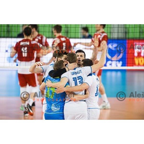 Team Slovenia in action during volley ball match Slovenia - Poland , Qualification for European Championships, Stozice Arena, Ljubljana, Slovenia, 23.05.2014