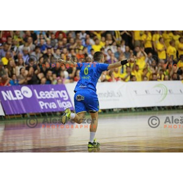Gasper Marguc of Celje Pivovarna Lasko in action during 1.NLB leasing League handball match Gorenje Velenje-Celje Pivovarna Lasko, played in Red Hall, Velenje on May 23, 2014