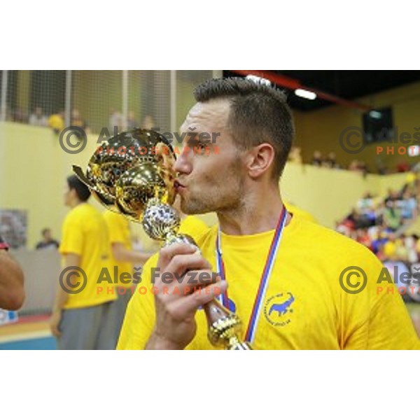 Players of Celje Pivovarna Lasko celebrate Slovenian national title in 1.NLB leasing League in Red Hall, Velenje on May 23, 2014