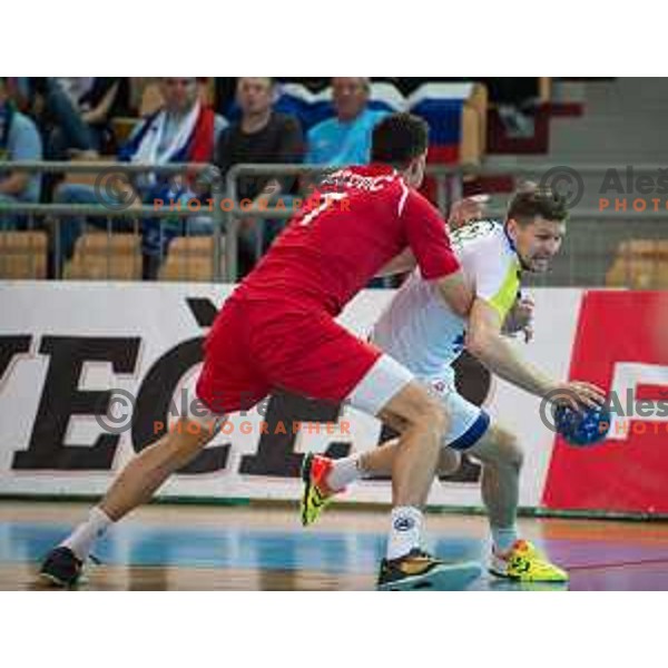 Marko Bezjak of Slovenia in action during friendly handball match between Slovenia and Austria on June 2, 2014, Maribor