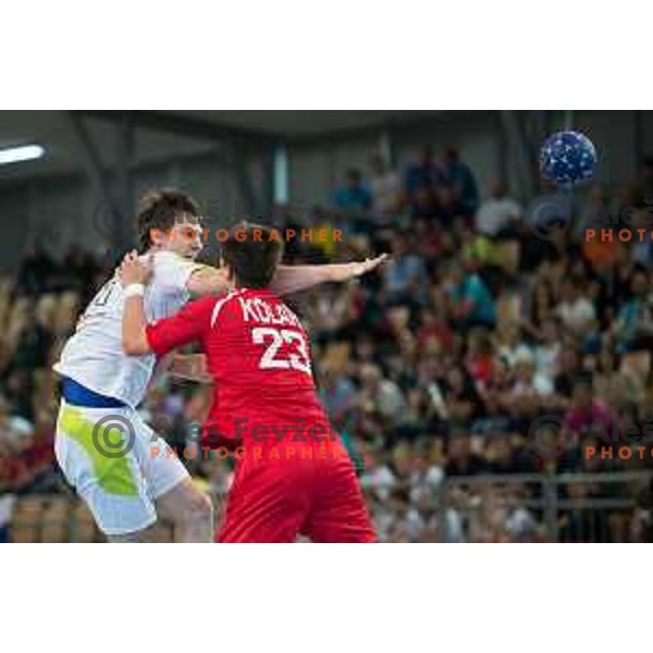 Skube Sebastian in action during friendly handball match between Slovenia and Austria on June 2, 2014, Maribor