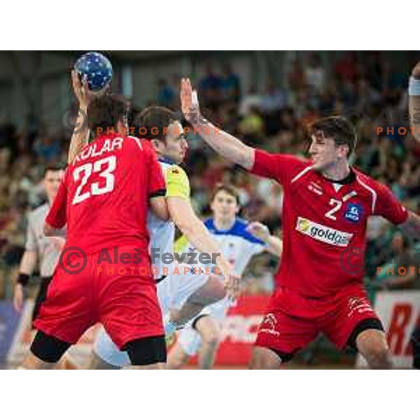 Skube Sebastian in action during friendly handball match between Slovenia and Austria on June 2, 2014, Maribor