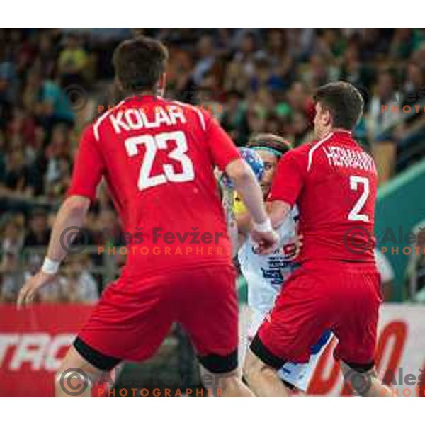 Bombac Dean in action during friendly handball match between Slovenia and Austria on June 2, 2014, Maribor