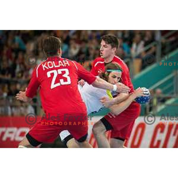 Bombac Dean in action during friendly handball match between Slovenia and Austria on June 2, 2014, Maribor