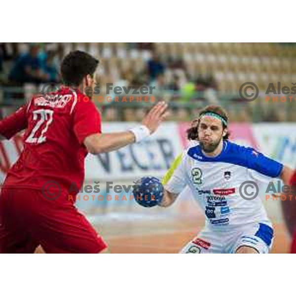 Bombac Dean in action during friendly handball match between Slovenia and Austria on June 2, 2014, Maribor