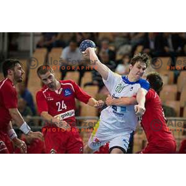Skube Sebastian in action during friendly handball match between Slovenia and Austria on June 2, 2014, Maribor