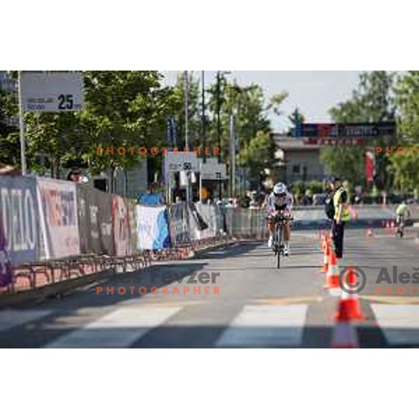 Taryn Heather at finish of Slovenian time trail Championships in Ljubljana.