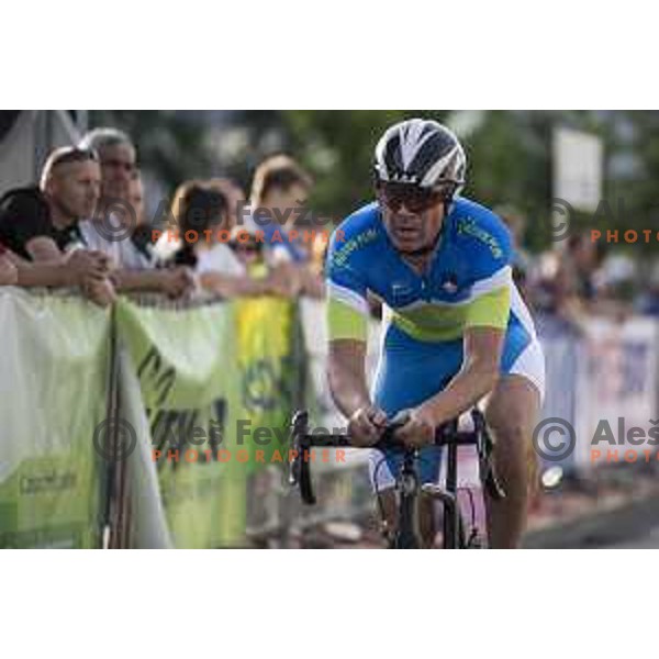Jenko Robert at finish of Slovenian time trail Championships in Ljubljana.
