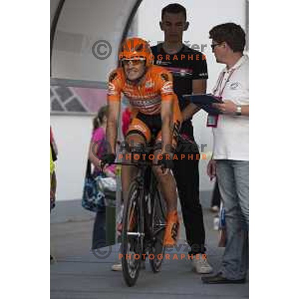 Gazvoda Gregor (winner) at start of Slovenian time trail Championships in Ljubljana.