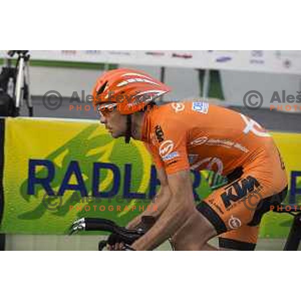 Gazvoda Gregor (winner) at start of Slovenian time trail Championships in Ljubljana.