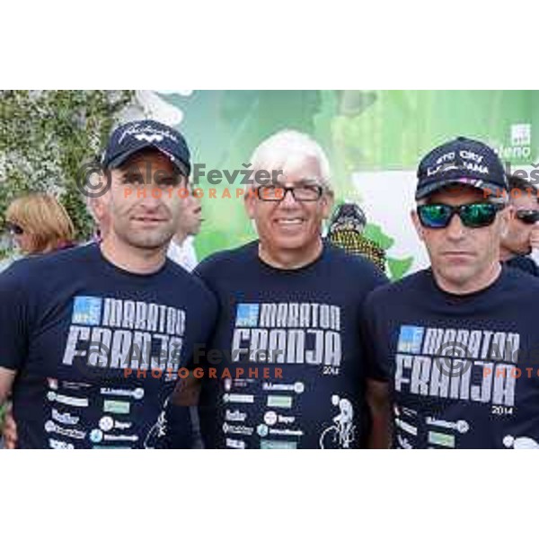 Andrej Hauptman, Aleks Stakul, Gorazd Penko at start of 33. Franja Marathon- UCI World Cycling Tour (156 km) in BTC, Ljubljana, Slovenia on June 8, 2014
