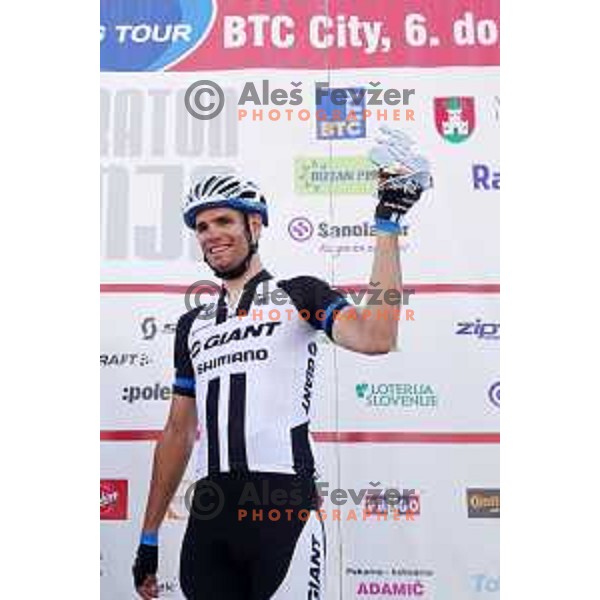 Luka Mezgec of Slovenia member of Argos Shimano professional cycling team and winner of last stage in Giro d\'Italia 2014 at start of 33. Franja Marathon- UCI World Cycling Tour (156 km) in BTC, Ljubljana, Slovenia on June 8, 2014