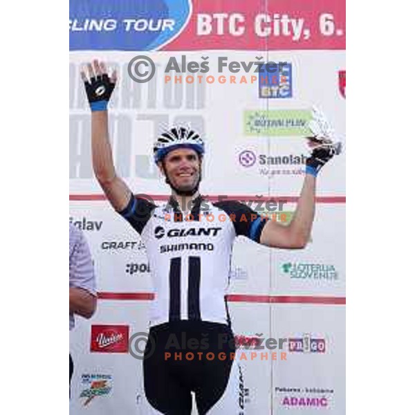 Luka Mezgec of Slovenia member of Argos Shimano professional cycling team and winner of last stage in Giro d\'Italia 2014 at start of 33. Franja Marathon- UCI World Cycling Tour (156 km) in BTC, Ljubljana, Slovenia on June 8, 2014