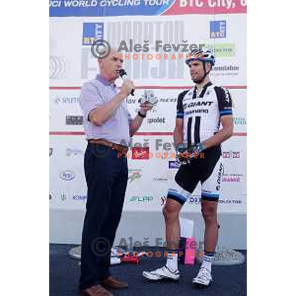 Luka Mezgec of Slovenia member of Argos Shimano professional cycling team and winner of last stage in Giro d\'Italia 2014 at start of 33. Franja Marathon- UCI World Cycling Tour (156 km) in BTC, Ljubljana, Slovenia on June 8, 2014