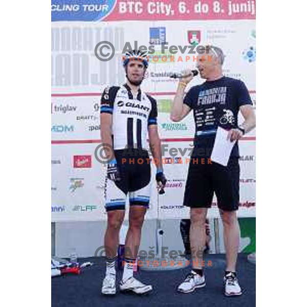 Luka Mezgec of Slovenia member of Argos Shimano professional cycling team and winner of last stage in Giro d\'Italia 2014 at start of 33. Franja Marathon- UCI World Cycling Tour (156 km) in BTC, Ljubljana, Slovenia on June 8, 2014