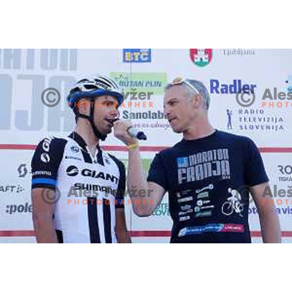 Luka Mezgec of Slovenia member of Argos Shimano professional cycling team and winner of last stage in Giro d\'Italia 2014 at start of 33. Franja Marathon- UCI World Cycling Tour (156 km) in BTC, Ljubljana, Slovenia on June 8, 2014