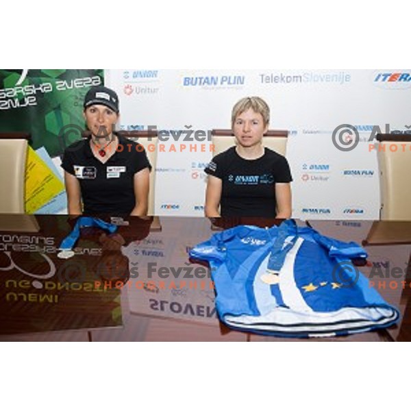 Blaza Klemencic, Tanja Zakelj at the press conference after winning the European championships, Ljubljana, Slovenia, 10.06.2014