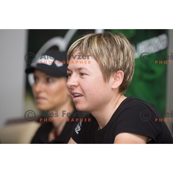 Blaza Klemencic, Tanja Zakelj at the press conference after winning the European championships, Ljubljana, Slovenia, 10.06.2014