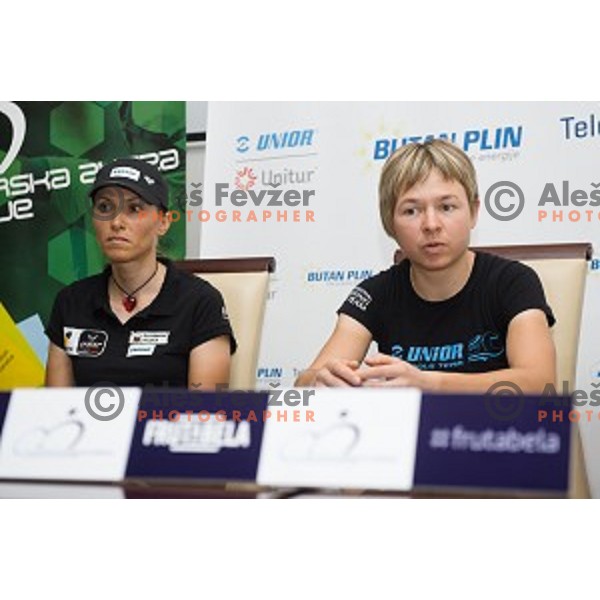 Blaza Klemencic, Tanja Zakelj at the press conference after winning the European championships, Ljubljana, Slovenia, 10.06.2014