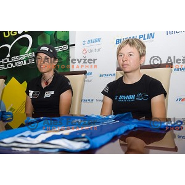 Blaza Klemencic, Tanja Zakelj at the press conference after winning the European championships, Ljubljana, Slovenia, 10.06.2014