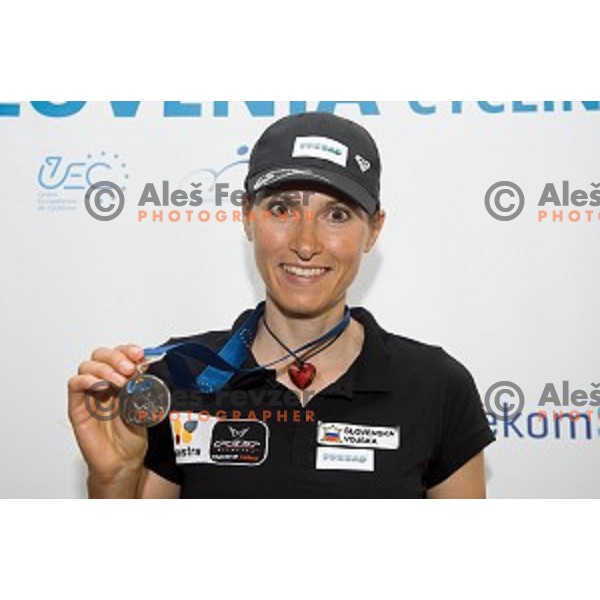 Blaza Klemencic at the press conference after winning the European championships, Ljubljana, Slovenia, 10.06.2014
