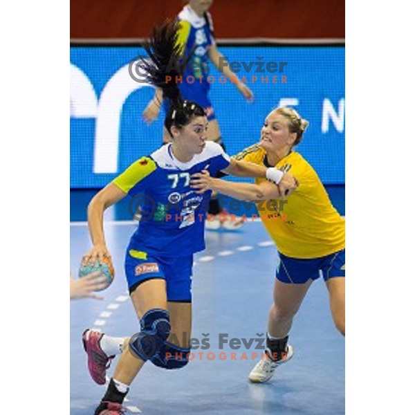 Maja Son in action during Handballl match Slovenia - Sweden, EHF Euro 2014 qualifying, Kodeljevo, Ljubljana, Slovenia, 11.06.2014