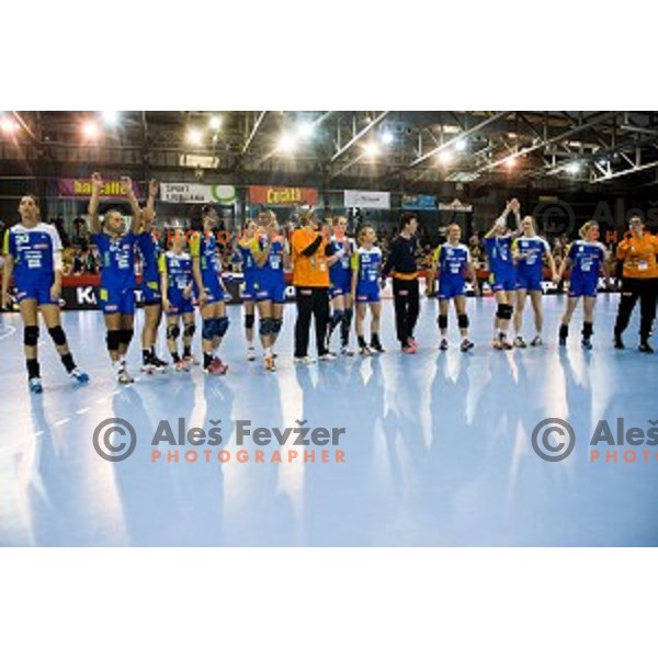 Team Slovenia in action during Handballl match Slovenia - Sweden, EHF Euro 2014 qualifying, Kodeljevo, Ljubljana, Slovenia, 11.06.2014