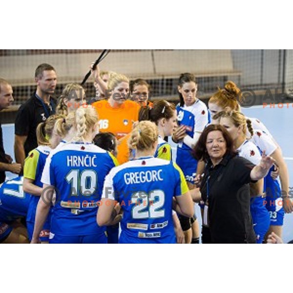 Team Slovenia in action during Handballl match Slovenia - Sweden, EHF Euro 2014 qualifying, Kodeljevo, Ljubljana, Slovenia, 11.06.2014