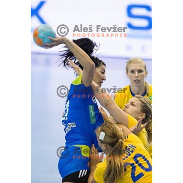 Maja Son in action during Handballl match Slovenia - Sweden, EHF Euro 2014 qualifying, Kodeljevo, Ljubljana, Slovenia, 11.06.2014