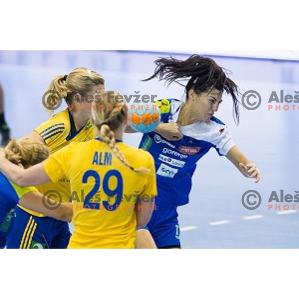 Maja Son in action during Handballl match Slovenia - Sweden, EHF Euro 2014 qualifying, Kodeljevo, Ljubljana, Slovenia, 11.06.2014