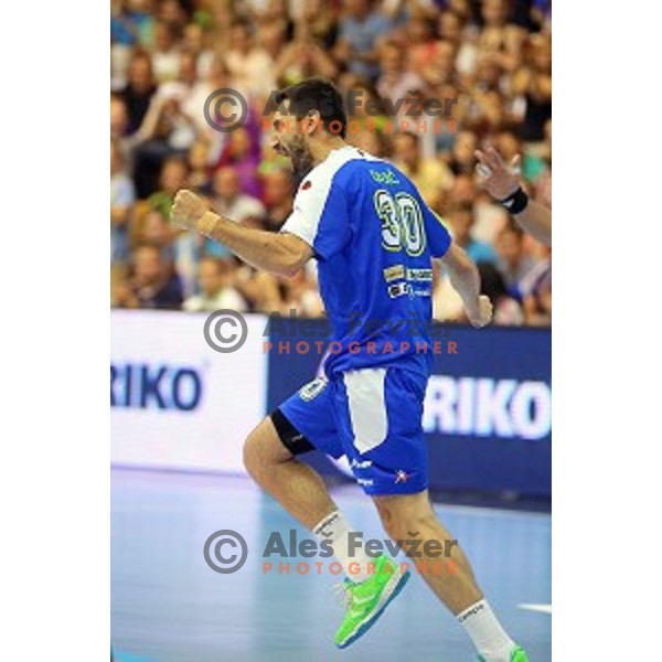 Dragan Gajic of Slovenia in action at qualification match for Qatar 2015 World Handball Championships between Slovenia and Hungary, played in Red Hall, Velenje on June 15, 2014