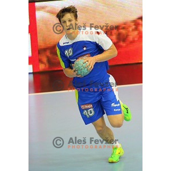 Jure Dolenec of Slovenia in action at qualification match for Qatar 2015 World Handball Championships between Slovenia and Hungary, played in Red Hall, Velenje on June 15, 2014