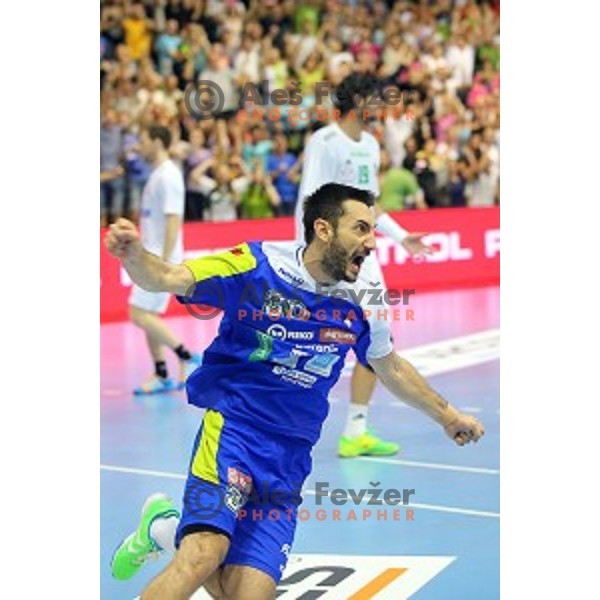 Dragan Gajic of Slovenia in action at qualification match for Qatar 2015 World Handball Championships between Slovenia and Hungary, played in Red Hall, Velenje on June 15, 2014