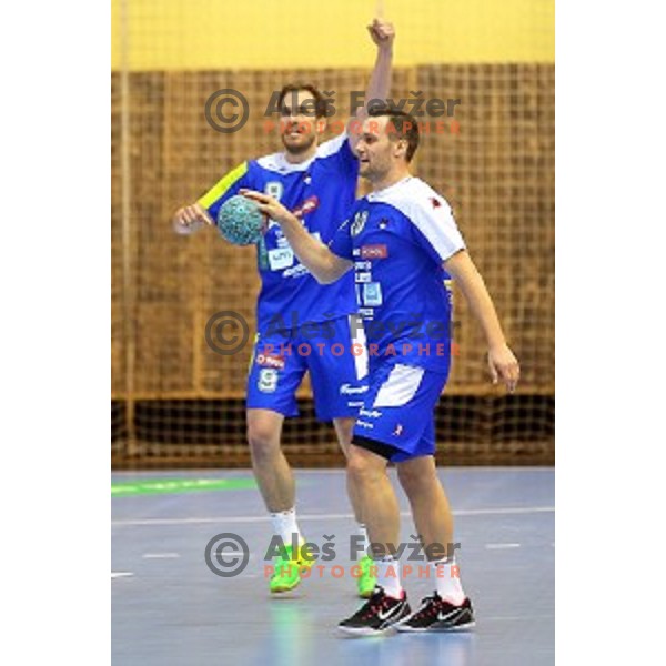 Players of Slovenia celebrate victory in qualification match for Qatar 2015 World Handball Championships between Slovenia and Hungary, played in Red Hall, Velenje on June 15, 2014