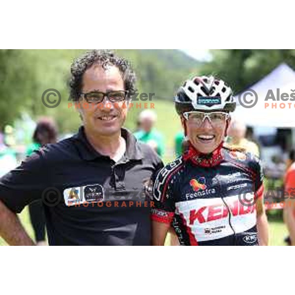 Coach Robert Pintaric and Blaza Klemencic at Slovenian cross-country National Championships in Zavrsnica, Jesenice on June 21, 2014