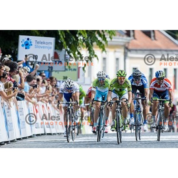 Elia Viviani at finish of stage 4 of Tour de Slovenie, Novo Mesto, Slovenia, 22.06.2014