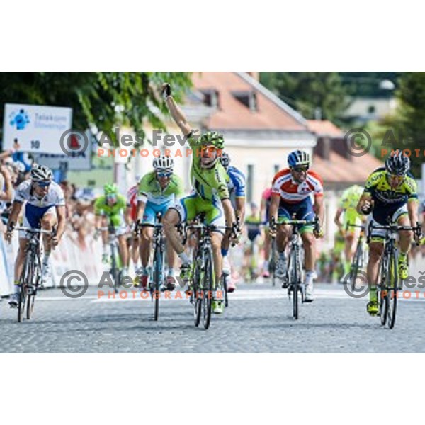 Elia Viviani at finish of stage 4 of Tour de Slovenie, Novo Mesto, Slovenia, 22.06.2014