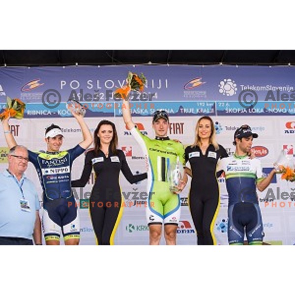 Eduard Grosu, Elia Viviani, Michael Matthews at finish of stage 4 of Tour de Slovenie, Novo Mesto, Slovenia, 22.06.2014