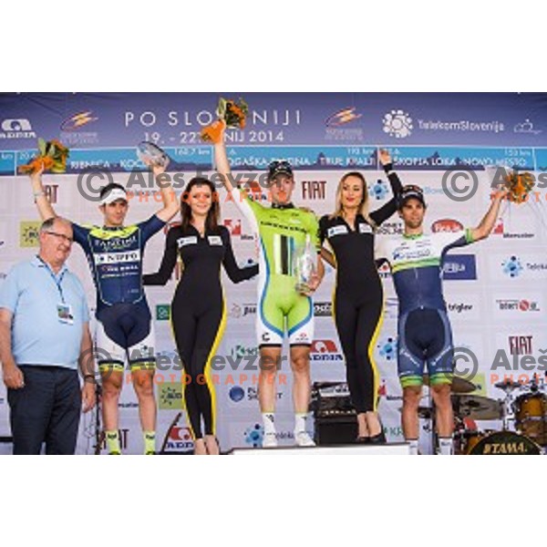 Eduard Grosu, Elia Viviani, Michael Matthews at finish of stage 4 of Tour de Slovenie, Novo Mesto, Slovenia, 22.06.2014