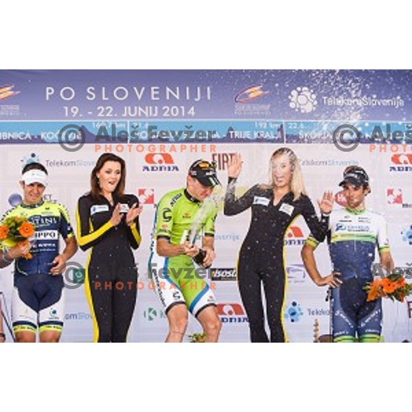 Eduard Grosu, Elia Viviani, Michael Matthews at finish of stage 4 of Tour de Slovenie, Novo Mesto, Slovenia, 22.06.2014