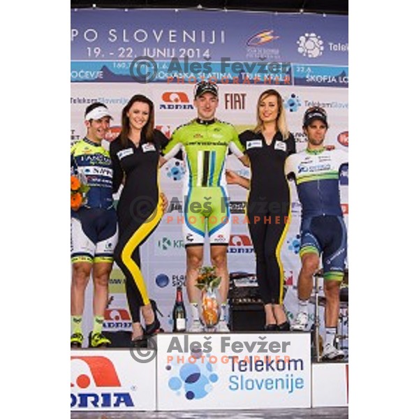 Eduard Grosu, Elia Viviani, Michael Matthews at finish of stage 4 of Tour de Slovenie, Novo Mesto, Slovenia, 22.06.2014