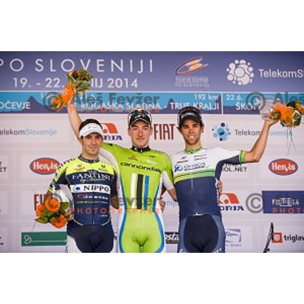 Eduard Grosu, Elia Viviani, Michael Matthews at finish of stage 4 of Tour de Slovenie, Novo Mesto, Slovenia, 22.06.2014