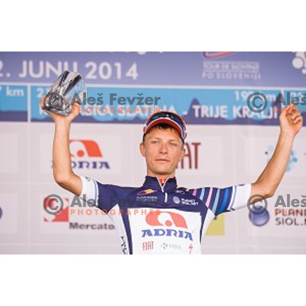 Klemen Stimulak at finish of stage 4 of Tour de Slovenie, Novo Mesto, Slovenia, 22.06.2014